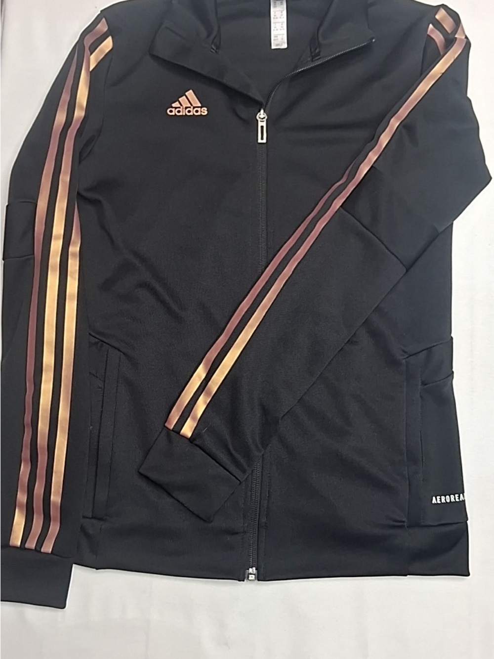 Adidas AeroReady Track Jacket - Black with Rose Gold Stripes